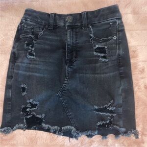 American Eagle Outfitters Distressed Black Denim Skirt